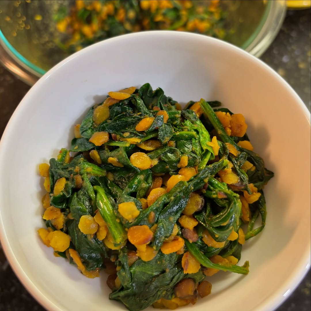 Roasted lentils with spinach